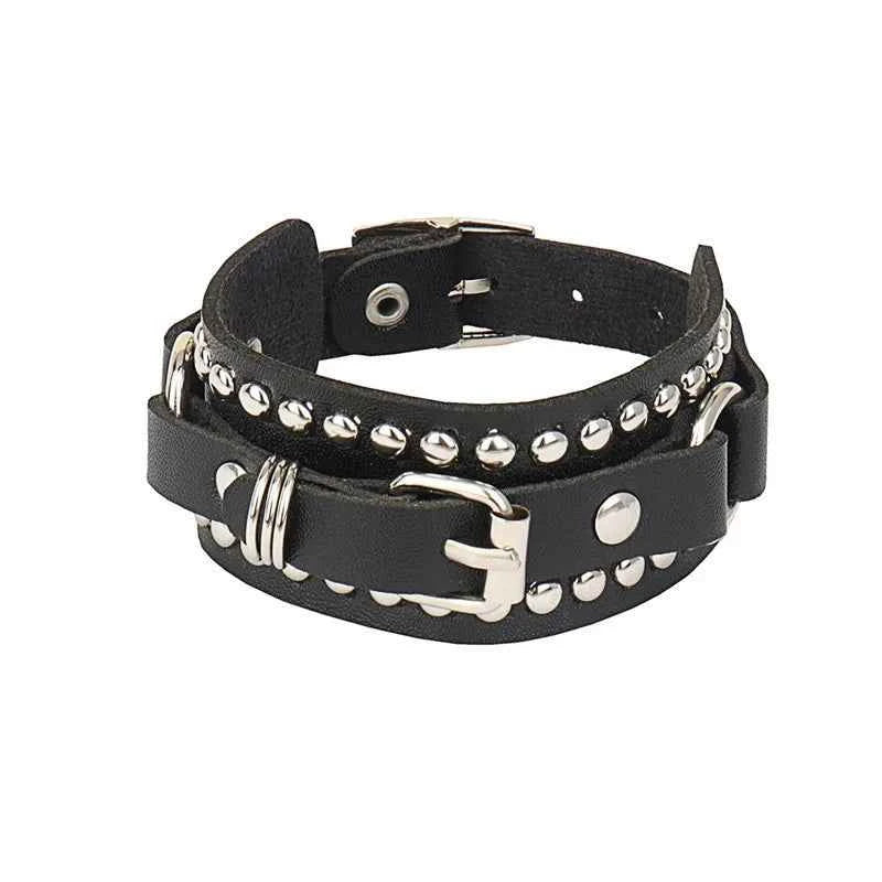 Punk Fashion Men Black Cuff Leather Bracelet Wristband Metal Rivets Stud Charm 80s Wrap Bangle for Women Rock Gothic Jewelry