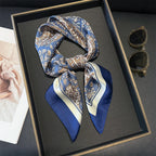 70cm Pink Floral Silk Scarf for Women Simulated Silk Fresh and Elegant Versatile Headwear Clothing Bags and Square Scarf