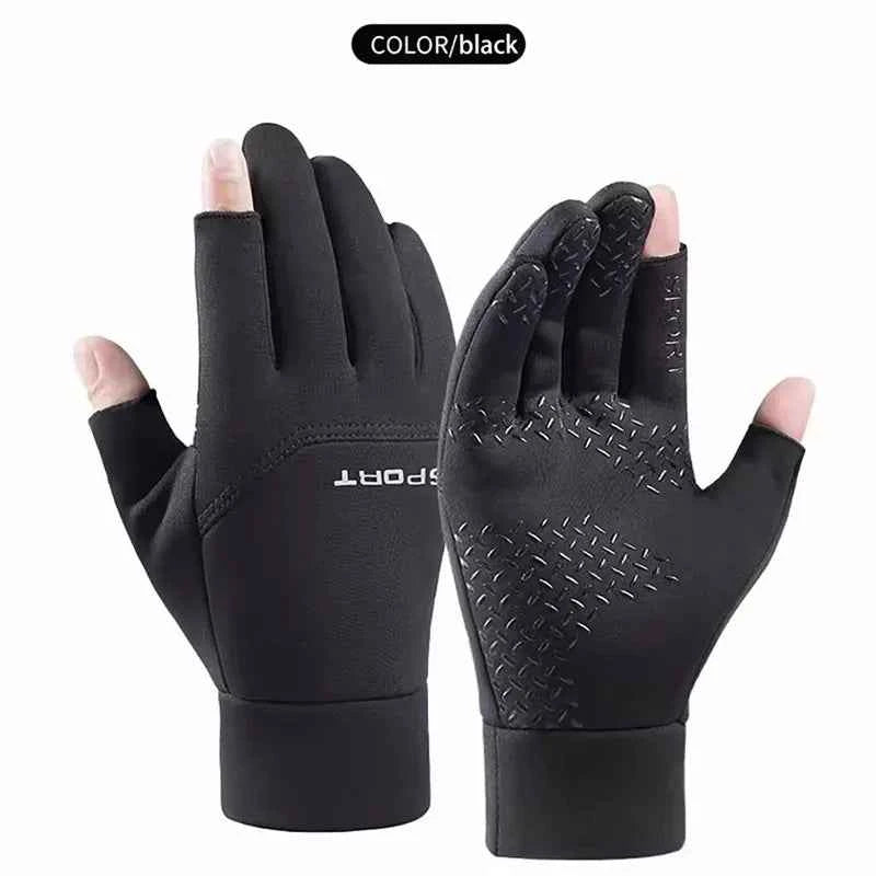 Winter Waterproof Fishing Men's Gloves Women's Cycling Warm Anti Slip Outdoor Sports Exposed Two Finger Touch Screen Gloves