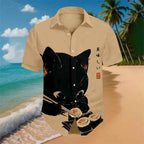 New Men's Short Sleeve Shirt Black Octopus Drum Rock Guitar Art Print Harajuku Vintage Flap Top Sandy Beach