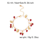 Sweet Cute Red Strawberry Cherry Heart Pearl Charm Bracelet New Fashion Y2K Fruit Gold Color Chain Jewelry Party Gifts 2025