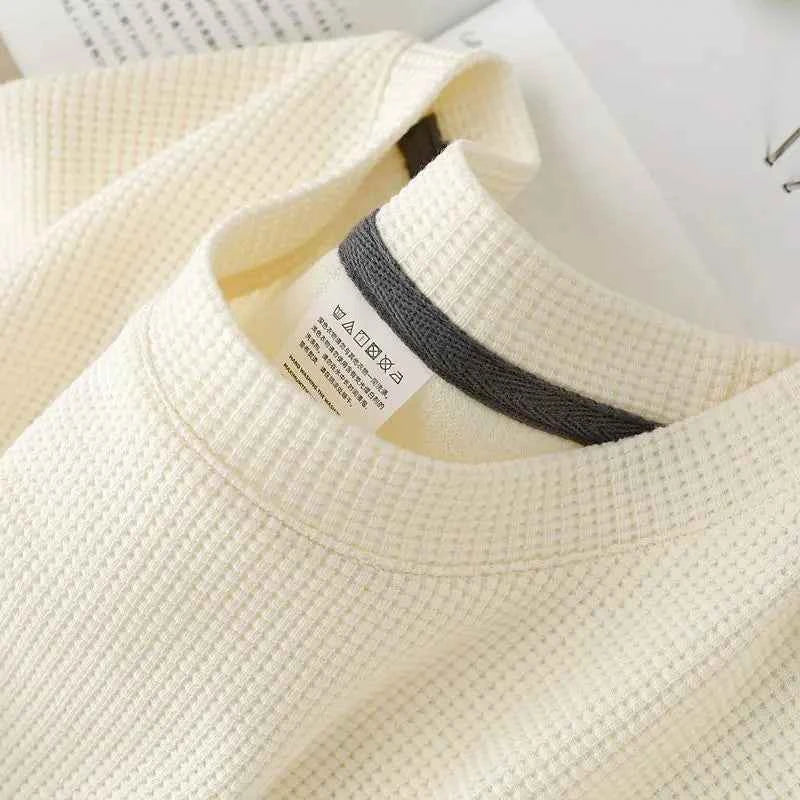 Men's New Summer Waffle Round Neck Short Sleeve T-Shirt Comfortable Breathable Short-Sleeved Top for Casual Wear