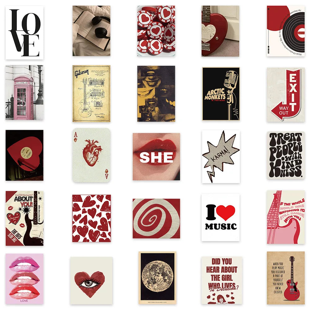 50Pcs Retro Y2K Girls Stickers Downtown Y2K DIY Stickers Scrapbooking Phone Luggage Skateboard Waterproof Decals