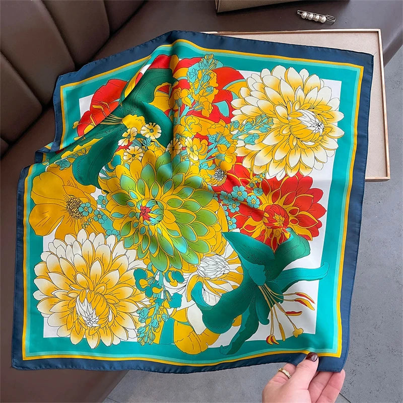 2025 Silk Shawl Print Headscarf Cat Hair Wrap Neckerchief Female Satin Square Scarf For Women Headband Foulard Hijab Bandana