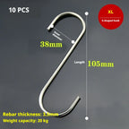 10 pcs Stainless steel S shaped hook Large hook S hook, multi purpose S shaped hook metal S-hook hook for kitchen and bathroom