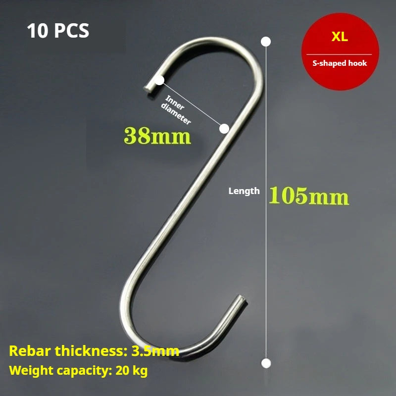 10 pcs Stainless steel S shaped hook Large hook S hook, multi purpose S shaped hook metal S-hook hook for kitchen and bathroom