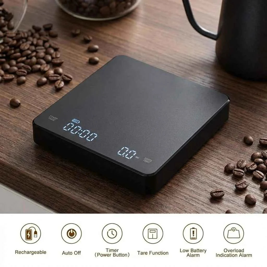 1PC LED Screen Digital Kitchen Scale with Timer USB Powered Espresso Coffee Maker 3KG Max 0.1g Precision Measurement in Oz/g/ml