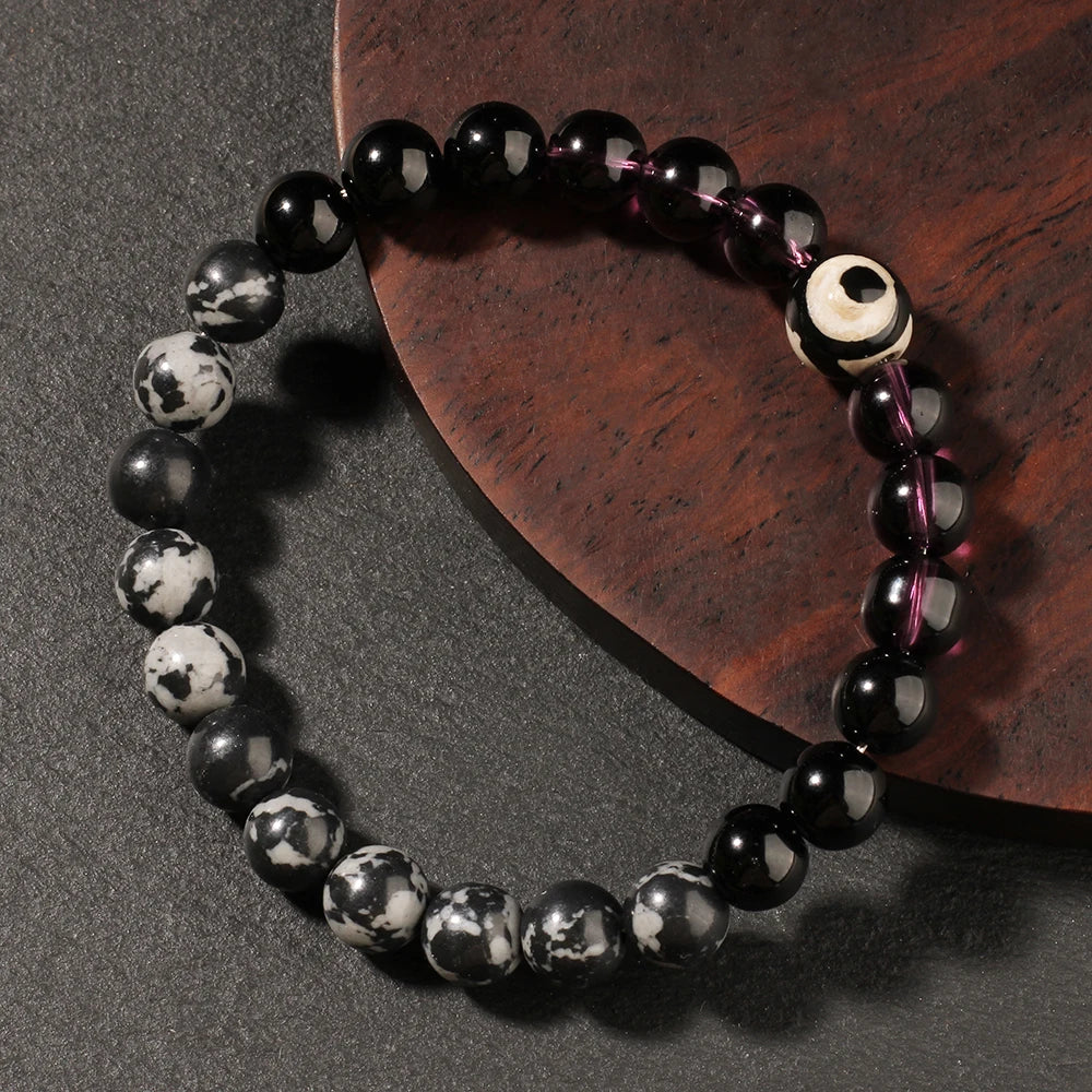 Eye Bracelets for Women Cute Spring Summer Beach Holiday Jewelry Natural Stone Beads Bangles Purple Black Gray Beads Bracelts