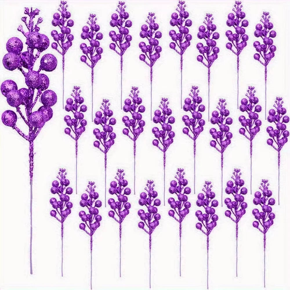 Glitter Artificial Flowers Berry Bouquet Christmas Decoration Xmas Tree Ornaments for Home Decor New Year Gift Accessory