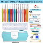 IMZAY Colorful Rubber Handle Knitting Needles Kit With Sewing Clips Plastic Needles Staniless Steel Scissors Crochet Hooks Set