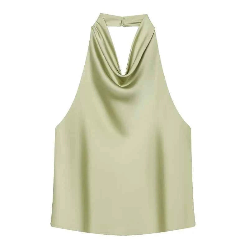 MUJER 2026 Halter Tops for Women Black Satin Backless Top Female Pink Summer Beach Top Woman off Shoulder Camisole Top Women