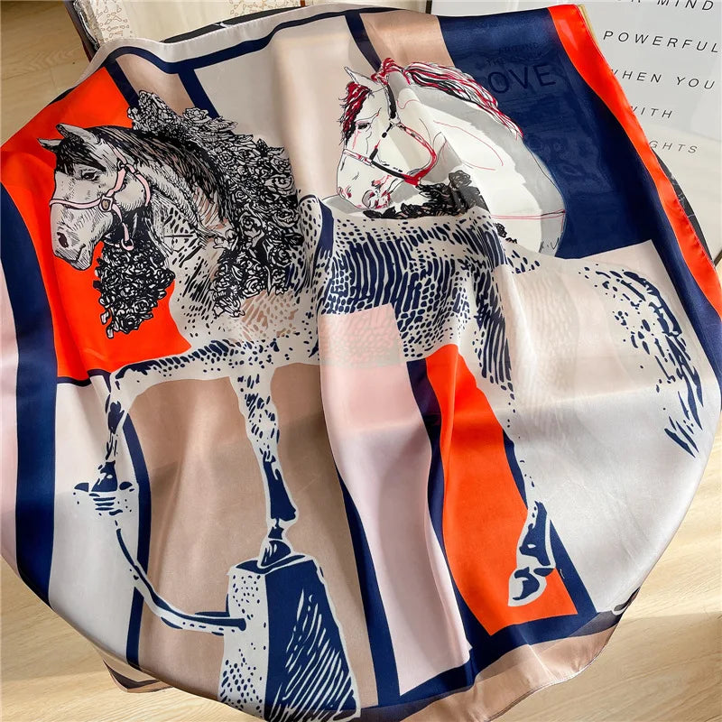 Elegant Nordic Style All Seasons Scarf Faux Silk Large Square Shawl Simple Chic Decorative Wrap For Teens