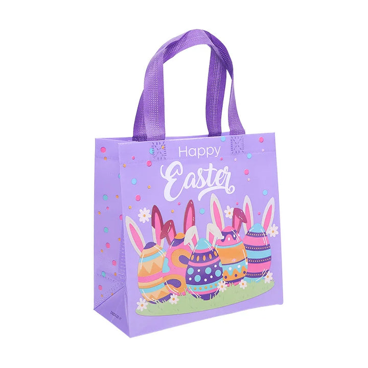 Gift bag with "Happy Easter" text and egg illustrations