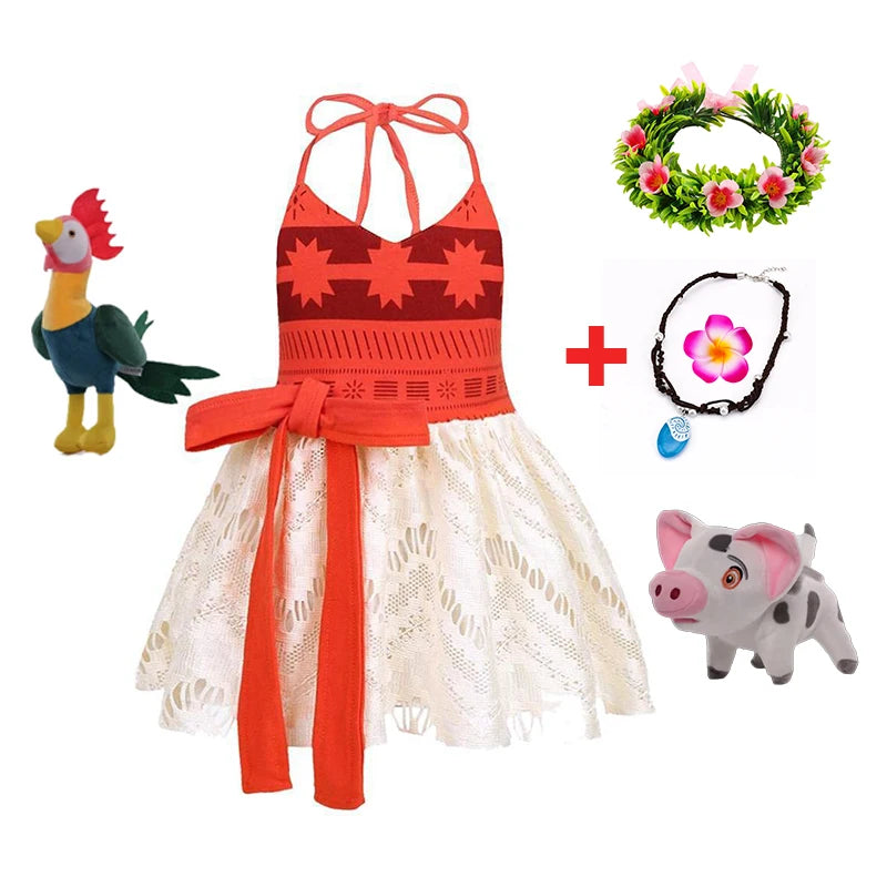 Disney New Moana Dress Costumes Kids Girl Cosplay Toddler Movie Ocean Adventure Infant Frock Halloween Party With Chick Clothes