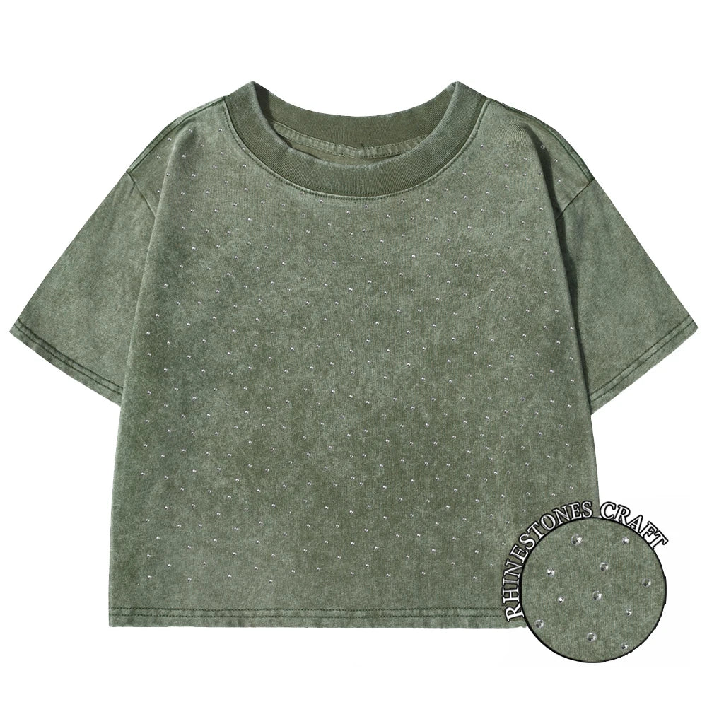 100% Cotton Washed T-Shirts For Women Loose O-Neck Crop Tops Y2k Street Female Clothes Summer Casual Vintage Short Sleeve Tees