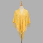 Tassel Patchwork V-Neck Cardigans Women Wedding Accessories Shawl Hollow Multicolored Evening Prom Cape Tulle Shawl Party
