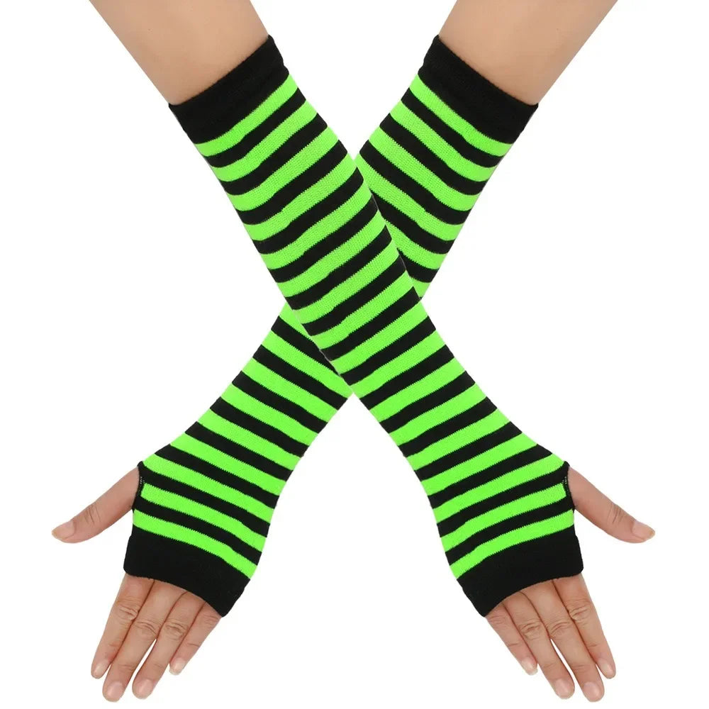 Warmer Knitted Long Fingerless Gloves Elbow Mittens Christmas Acces Gift Fashion Women Emo Gloves Lady Striped Elbow Gloves