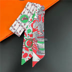 Fashion Women Hair Scarf 2024 New Brand Design Luxury Silk Scarf Fashion Print Headband Skinny Bag Scarves Neckerchief