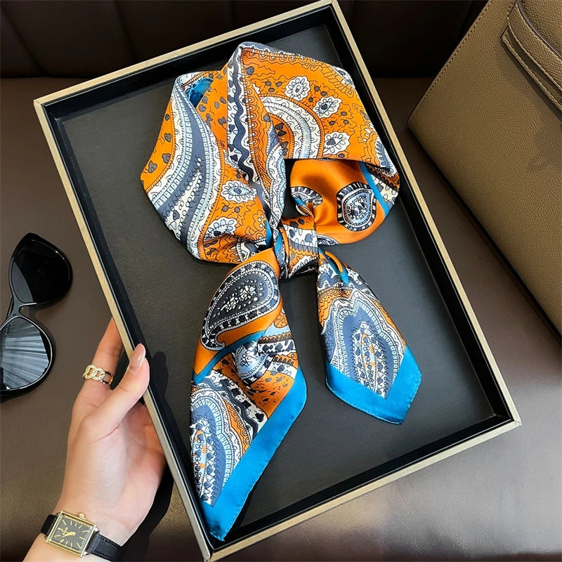 Bohemian Style Print Luxury Brand Silk Square Scarf Women Satin Shawls Neckerchief Wrap Scarves Bandana Hair Hjiab Floral
