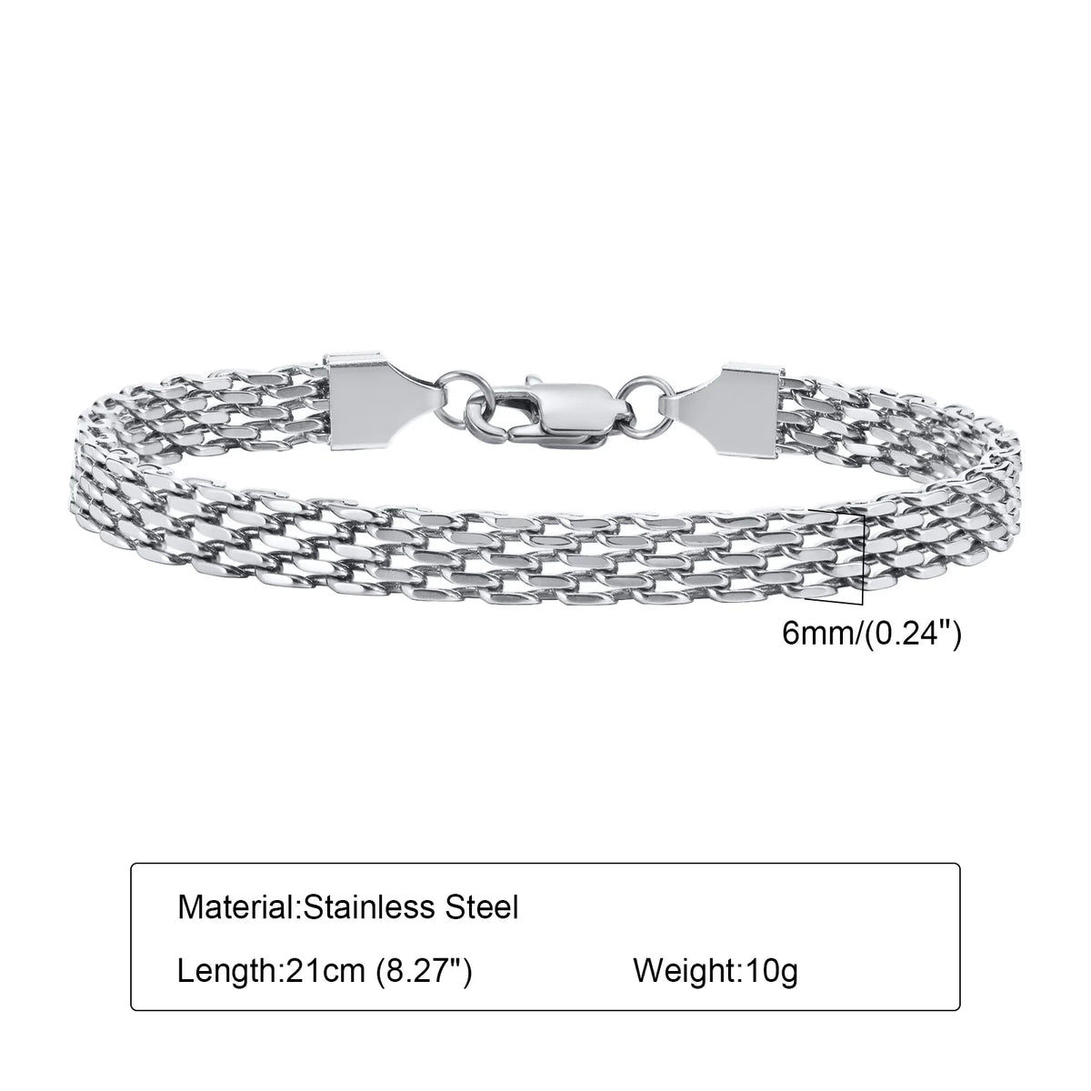 Punk Silver Color Men's Chain Bracelets,Hip Hop Stainless Steel Braided Link Wristband,Classic Metal Jewelry Gift for Him Dad