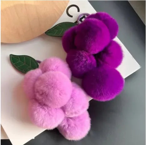 Purple Fluffy Soft Key For Men And Women Chain Rabbit Plush Grape Pendant Grape Car Key Pendant Accessory Wholesale