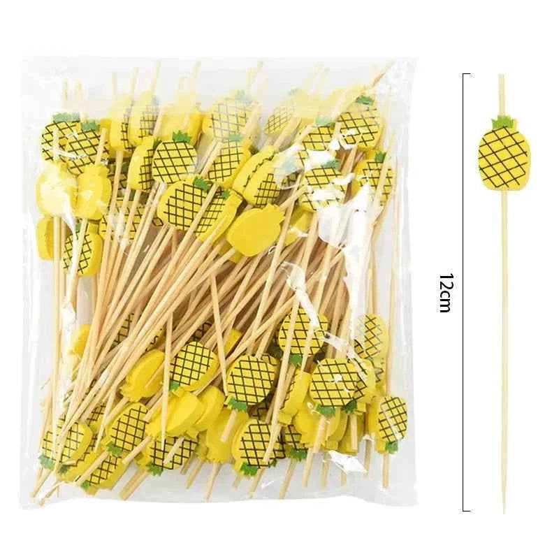 100Pcs Disposable Bamboo Skewer Hawaiian Flamingo Pearl Cocktail Picks Buffet Food Fruit Forks For Wedding Birthday Party Decor