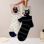 4 Pairs  Cute Socks with Personality Polka Dots Cat Korean-style INS Stacked Socks for All Seasons Student Mid-calf Socks