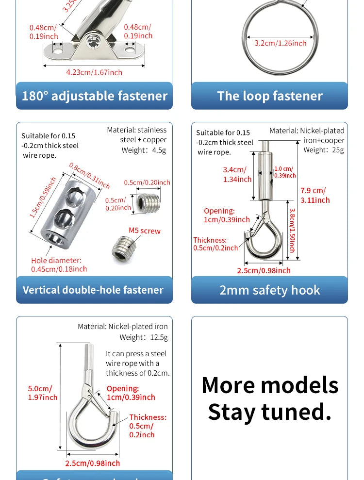 2mm Adjustable Steel Cable Suspension Kit, Heavy-Duty Hook for Steel Wire Rope Capable of Bearing 30kg, Extendable Clothesline