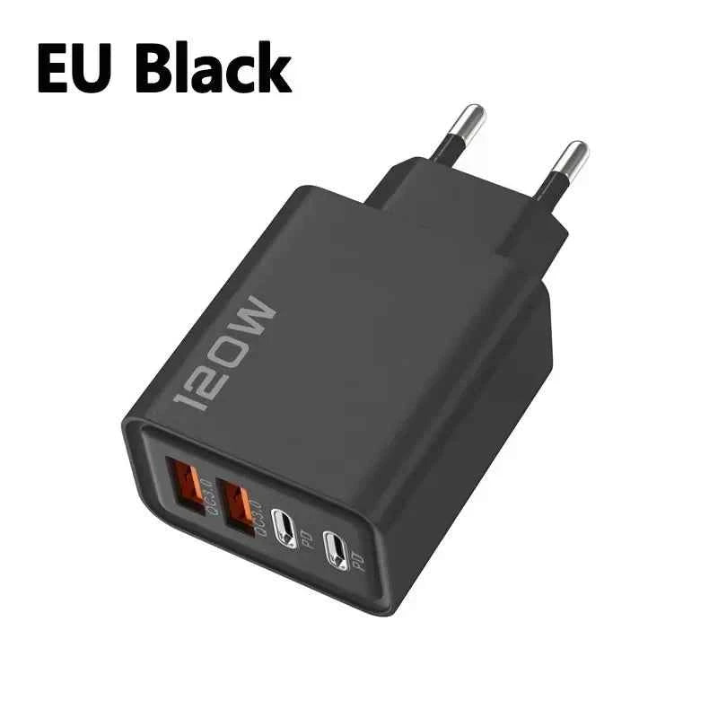 4 Ports 120W Charger USB C PD Quick Charge 3.0 Type C USB Phone Chargers Super Fast Charging Adapter For iPhone Samsung Xiaomi