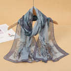 2024 New Print Chiffon Scarf Shawl Women Sunscreen Silk Scarf Turban Long Wrap Beach Travel Outdoor Accessories Trendy Headband