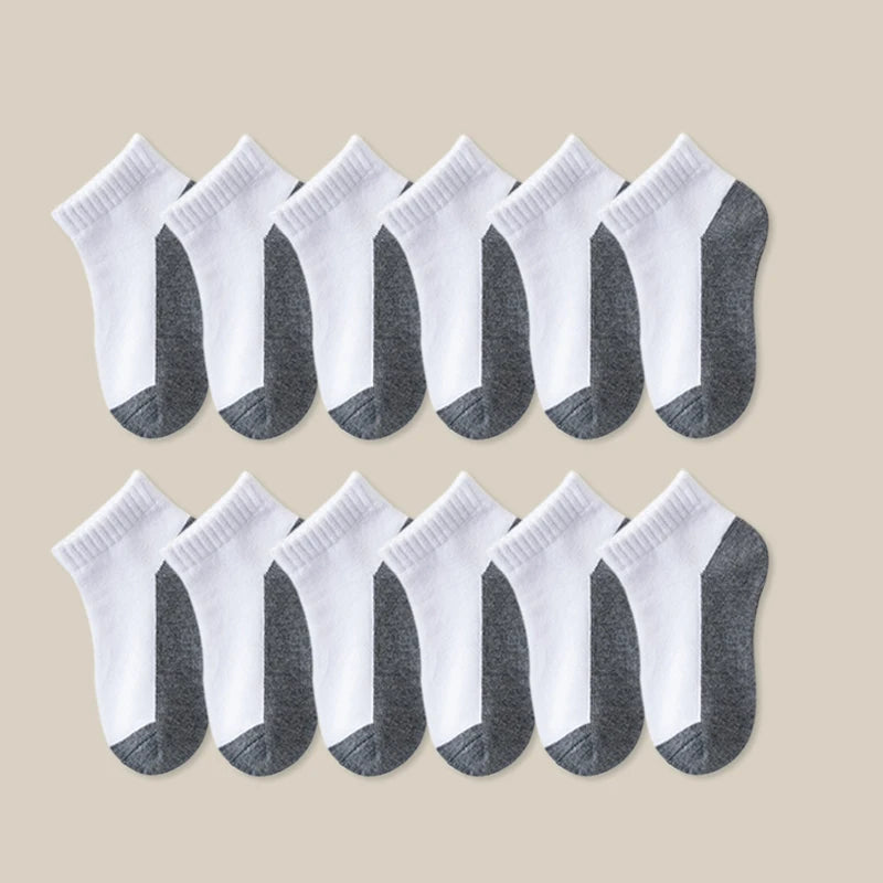12 pairs basic children's short socks - white and gray design, breathable - suitable for boys and girls back-to-school season