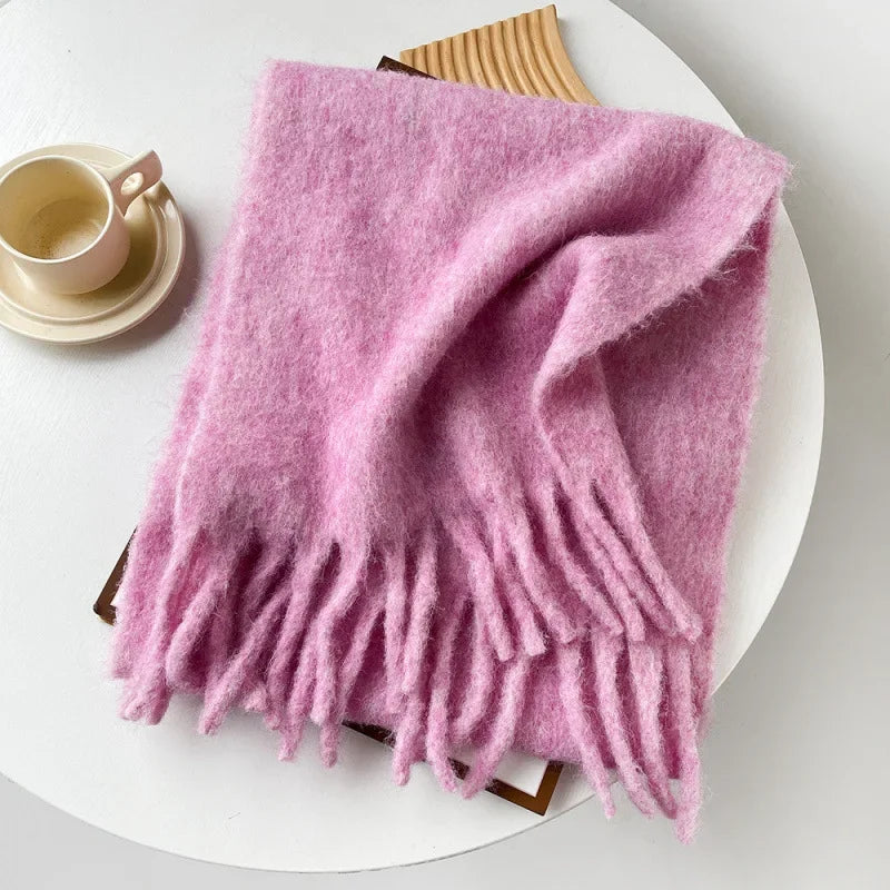 Pink Scarf Lady Autumn Winter Solid Simple Muffler Women Men Wool Blend Versatile Multi-color Soft Thermal Shawl Female Male
