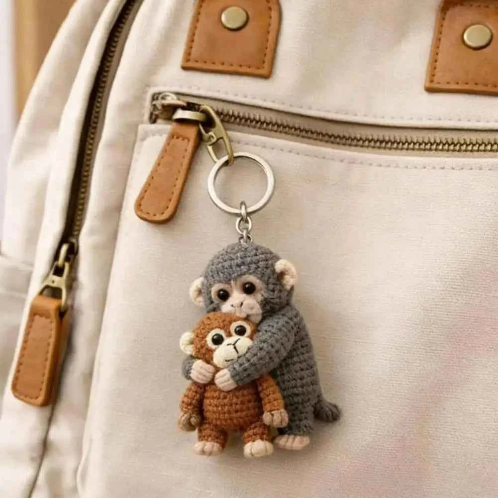 Funny Monkey Crochet Keychain Cute Backpack Charm