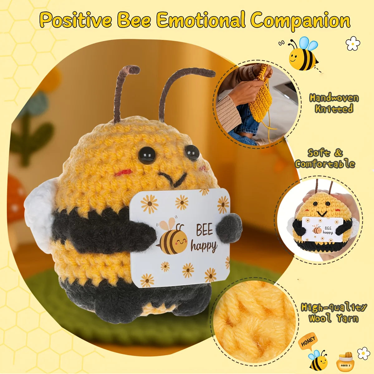 DIY Hand-Knit Positive Bee: An Inspiring Energy Doll. Ideal for Keychains, Bags, Or Home Decor.