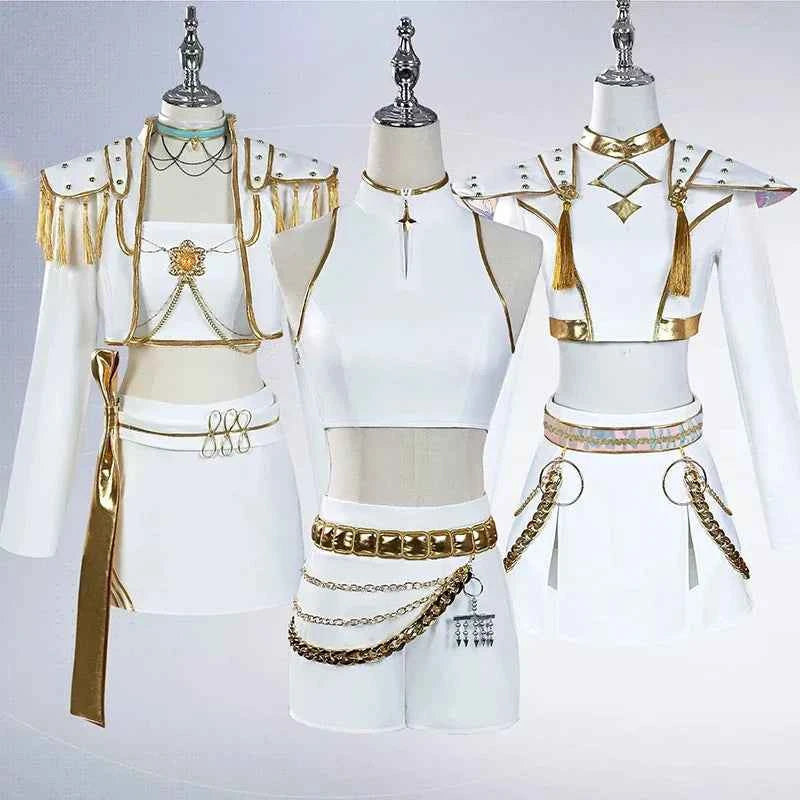 KPop Rumi Mira Zoey White Singing Suit Women Girls Halloween Party Role Playing Outfit Cosplay Costume Wig for Adult Children