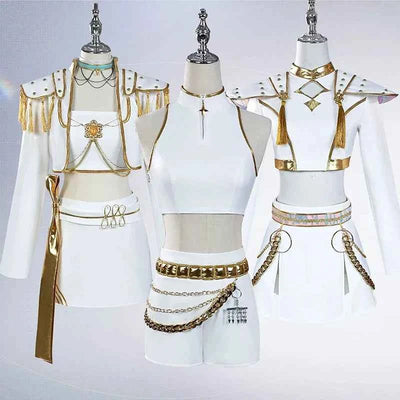 KPop Rumi Mira Zoey White Singing Suit Women Girls Halloween Party Role Playing Outfit Cosplay Costume Wig for Adult Children