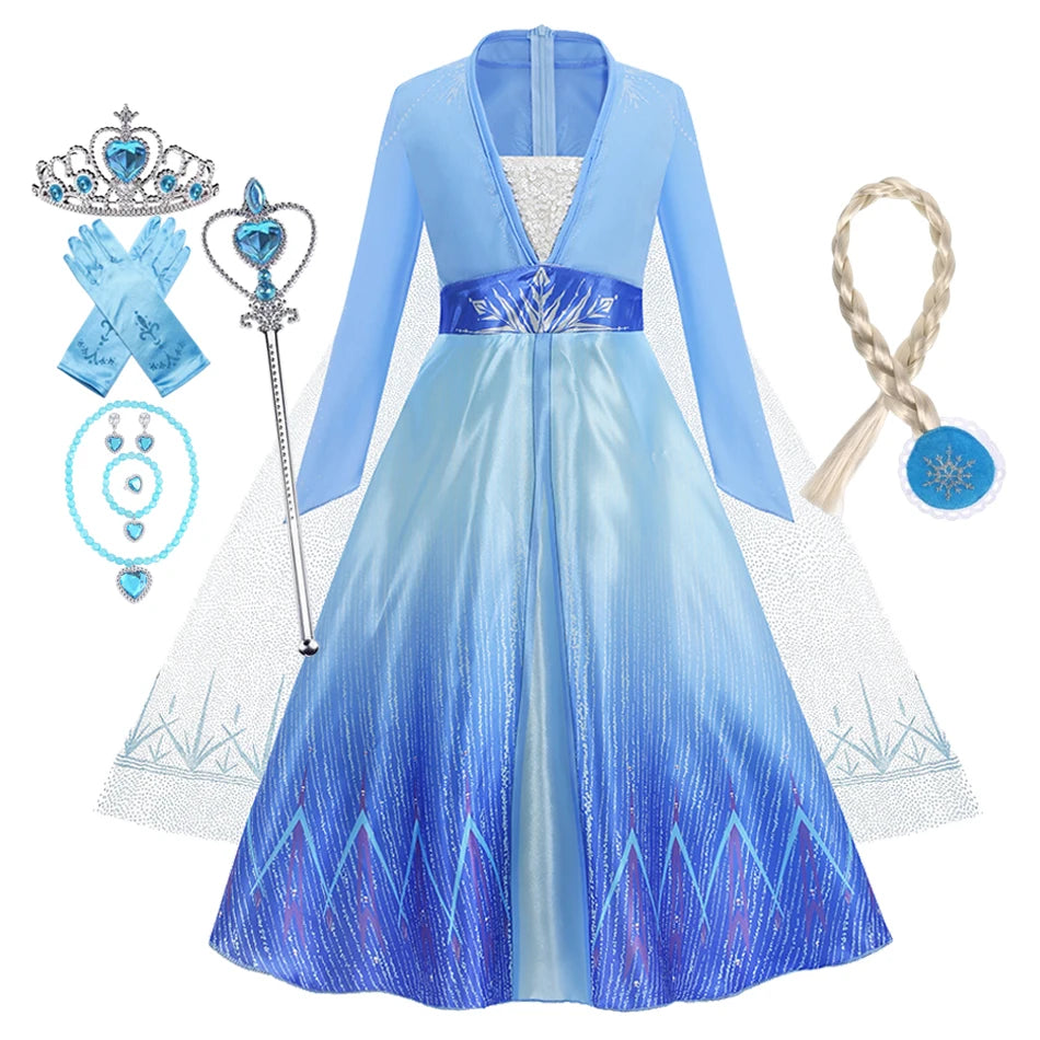 Frozen Elsa Anna Princess Girl Vestidos Costume Kid Dress Disney Snow Queen Halloween Cosplay Birthday Party Dress Up 2-10 Years