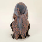Lace Paisley Embroidery Bandana Square Scarf Elegant Breathable Silk Scarves Women Sunscreen Lightweight Shawl Headband