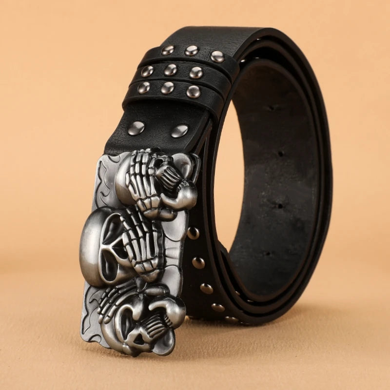 New Women Belt High Quality Luxury Brand Punk Goth Rivet Black Jeans Unisex Men Belt Paw Skull Buckle belt Unisex Waist Belt