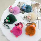 Sleeping Baby Pompom Plush Keychain Cute Fluffy Bag Charm