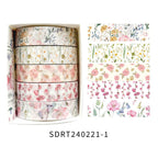 5 Rolls of Boxed Romantic Flower Handbook Tape, Cute DIY Fresh Decorative Washi Tape for Students, a Must-Have Gift for Students