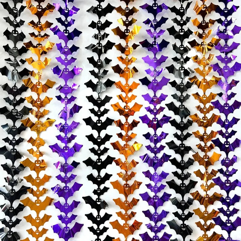 Halloween Pumpkin Bat Spider Fringe Backdrop – Spooky Party Decor