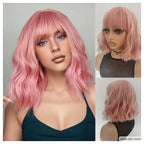 Short Wet and Wavy Scalp Top Full Machine Synthetic Wigs Pink 12inch 180% Density (12inch 180% Density, Pink Color)