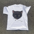 Y2k Wrinkled Cat Graphic Print Punk 90s Grunge Retro Hip Hop Style White Top T-shirt Emo Aesthetic Clothes Harajuku Y2K Top