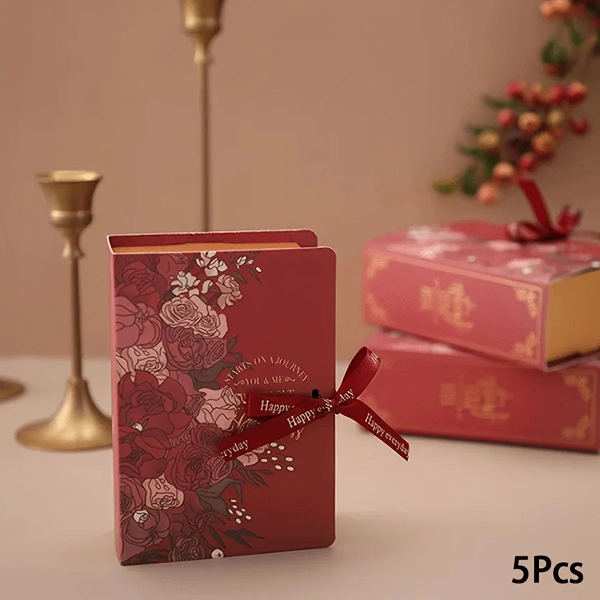 5Pcs Book Shape Gift Box Ith Ribbon Paperboard Candy Chocolate Present Packaging Box For Party, Wedding, Birthday Party gift box