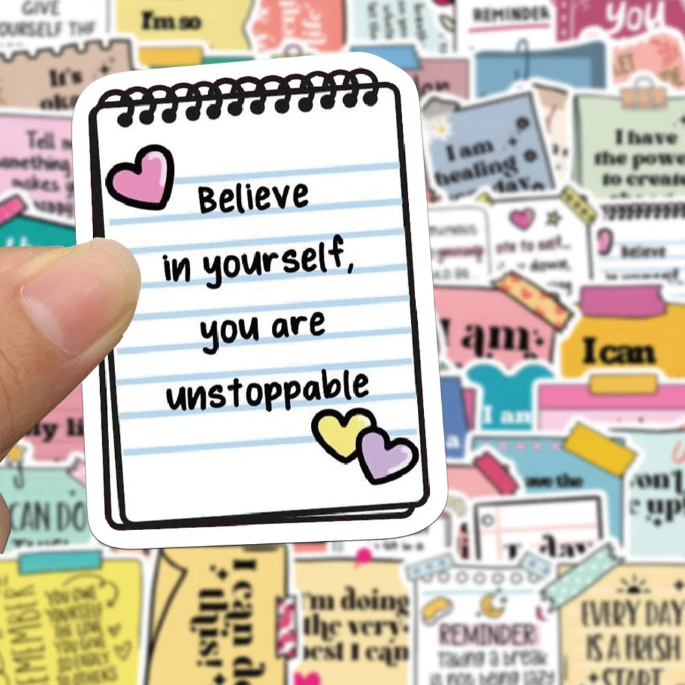 50Pcs Cute Motivational Words Test Stickers Inspirational Decals for School Teacher Student Stationery Notebook Diary Sticker