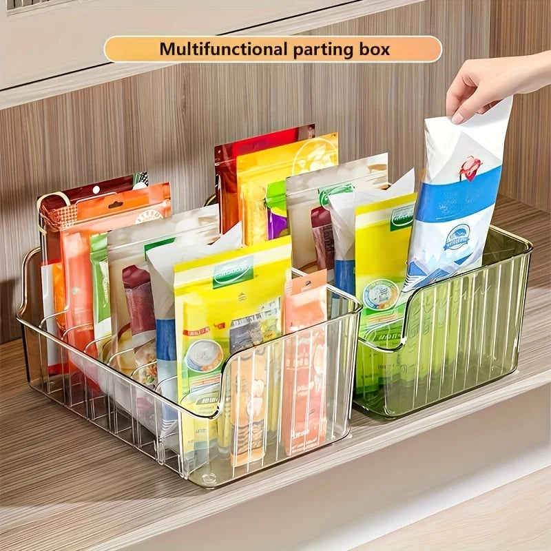 1pc Clear Plastic Seasoning Storage Box with Adjustable Divider | Versatile Kitchen Organizer for Spices, Snacks and Small Items