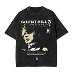 Washed T Shirts Horror Silent Hill Heavens Night Hip Hop T-Shirt Street  Streetwear Short Sleeve Printed Tops Tees Men Women