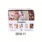 5 Rolls of Boxed Romantic Flower Handbook Tape, Cute DIY Fresh Decorative Washi Tape for Students, a Must-Have Gift for Students