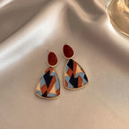 Five pairs of retro Hong Kong style Wine Red  Stud Earrings Femal temperament high-end love pearl earrings Geometric jewelry set